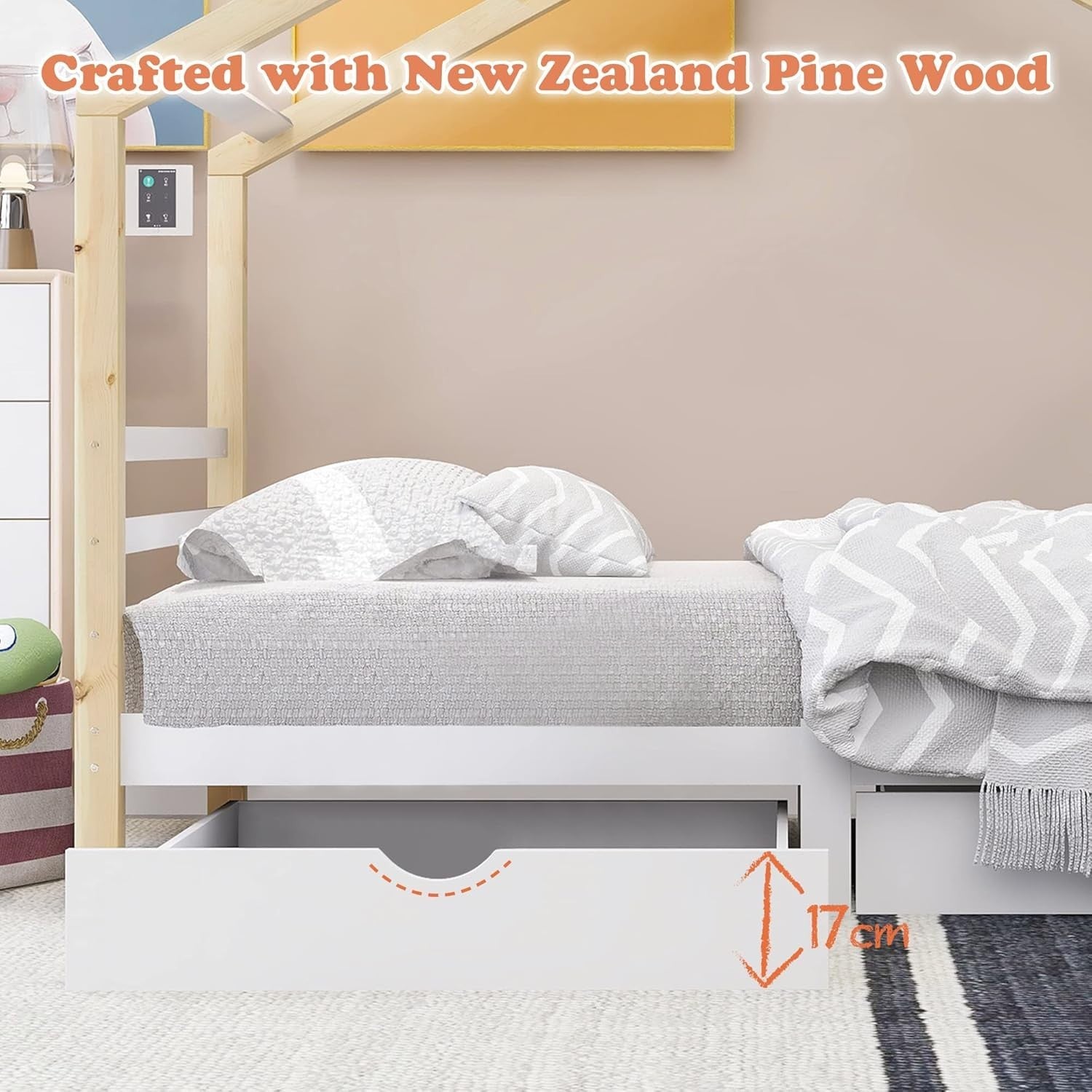 3FT Kids Canopy Bed Frame with Storage Drawer, Solid Wood House Bed