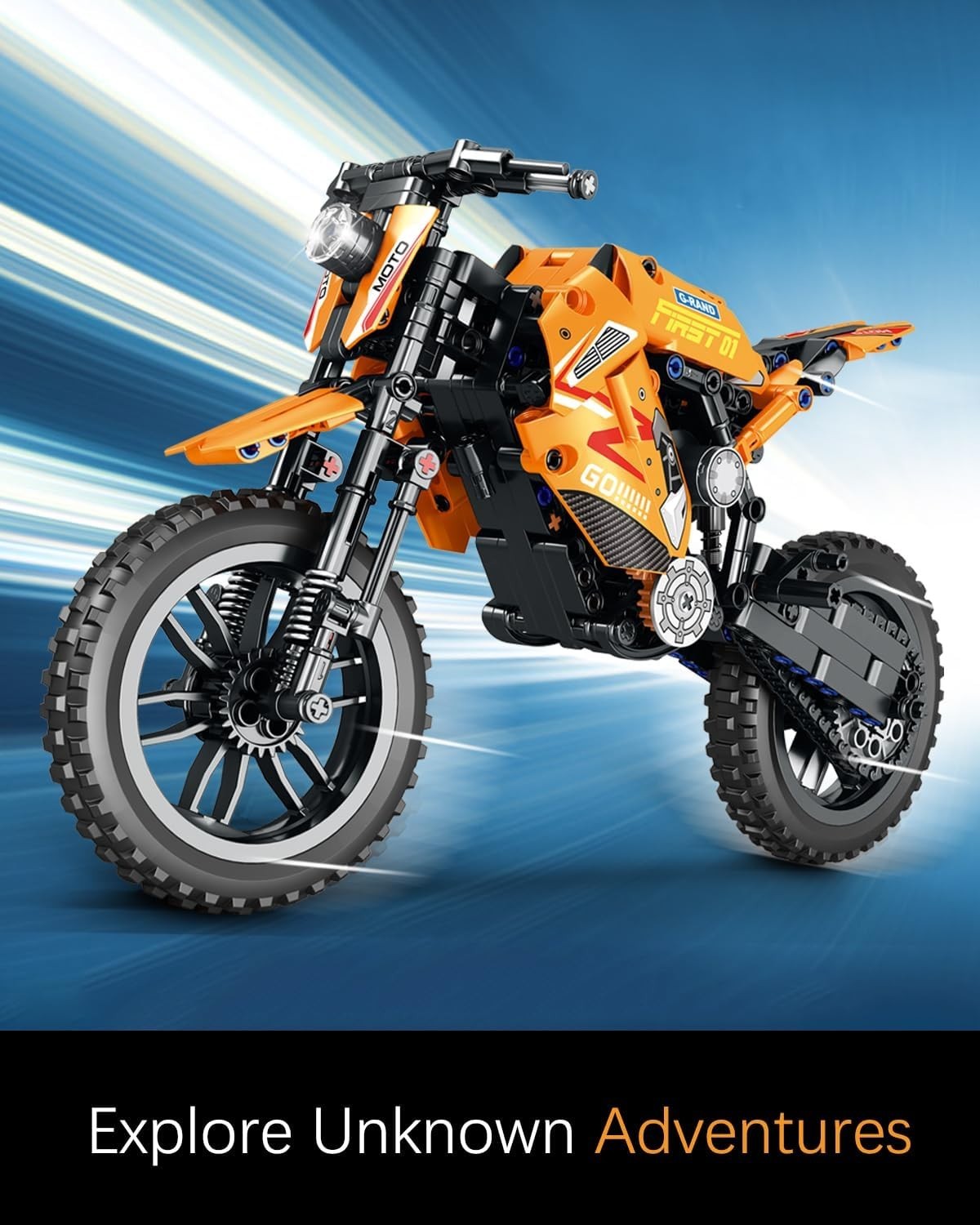 1:8 Off-Road Dirt Motorcycle Building Kit with Display Sand & Shock Absorbers