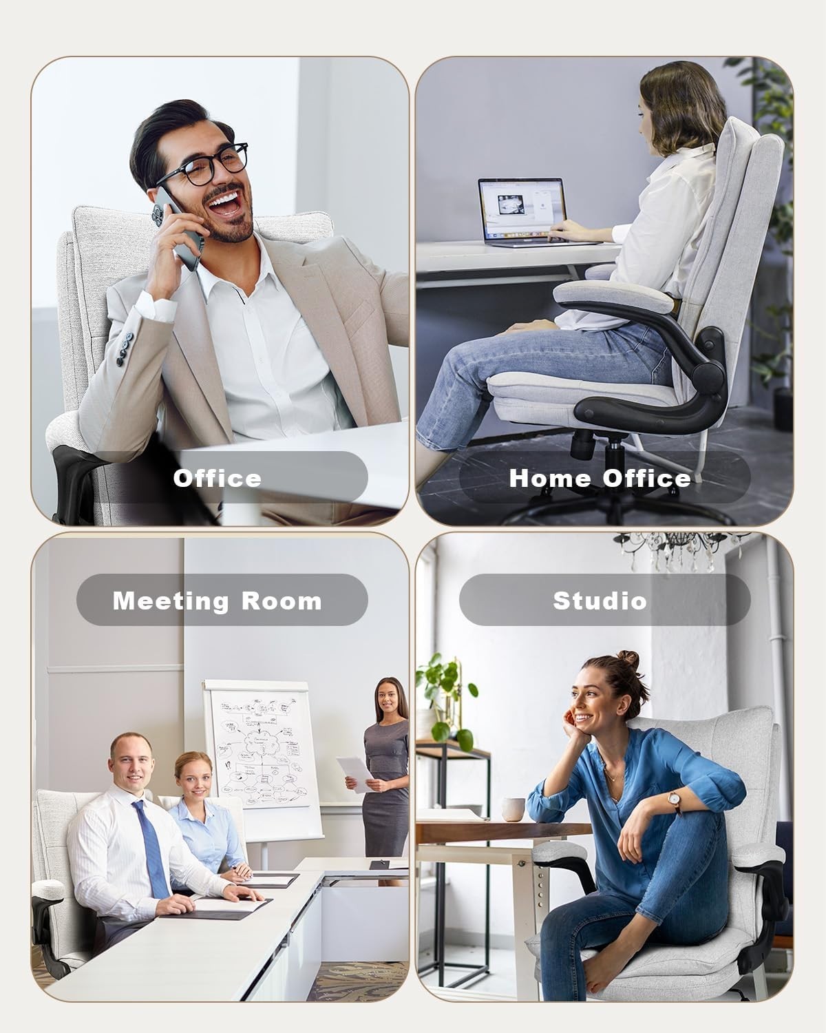 Ergonomic Grey Office Chair w/Flip-Up Arms, Thick 5.5" Cushion, High Back, Tilti