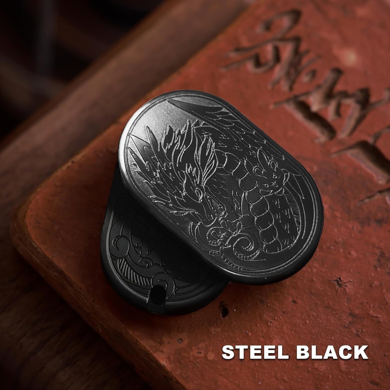 Black Steel Dragon Fidget Slider Ratchet Clicker Stress EDC