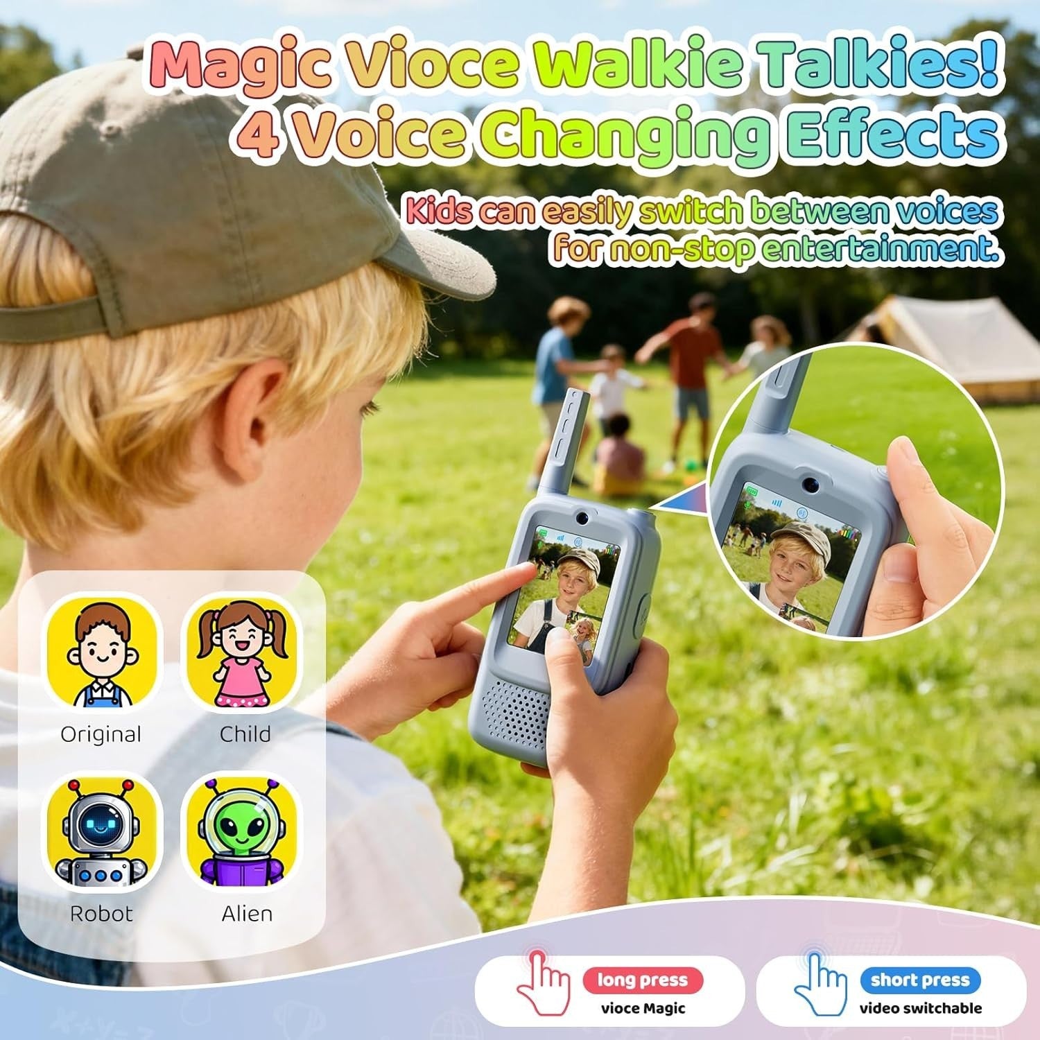 Kids Video Walkie Talkies 2 Pack Rechargeable Voice Changer Toy Gift