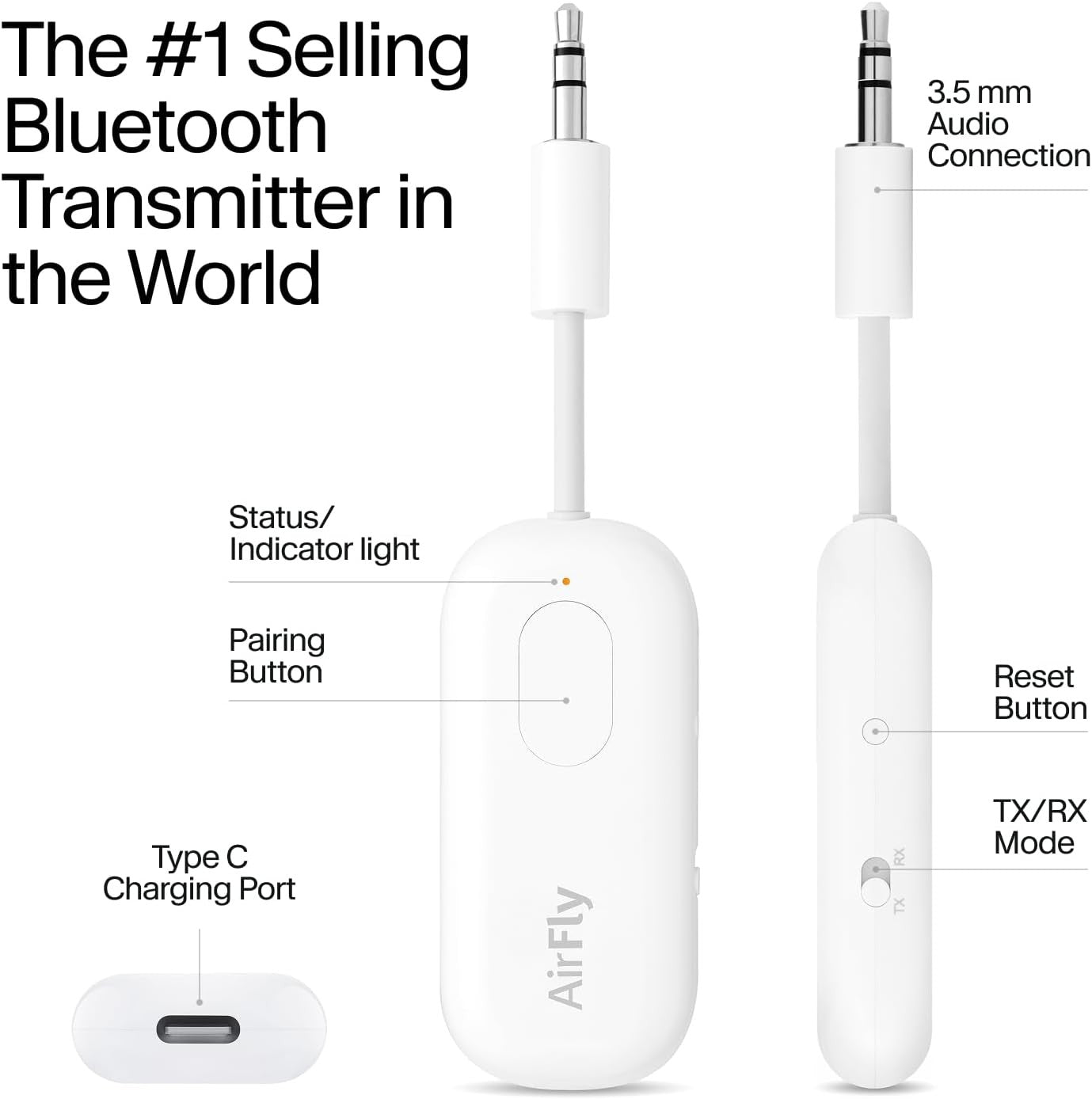 White Bluetooth 5.0 Audio Transmitter & Receiver – Dual Headphones