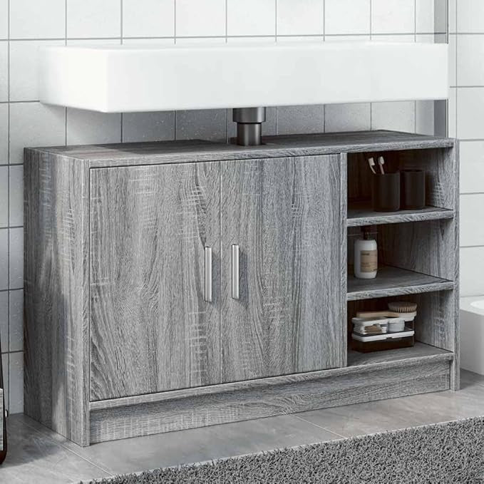 Grey Sonoma Bathroom Sink Cabinet 90cm Modern Storage Unit with 2 Doors & Shelve