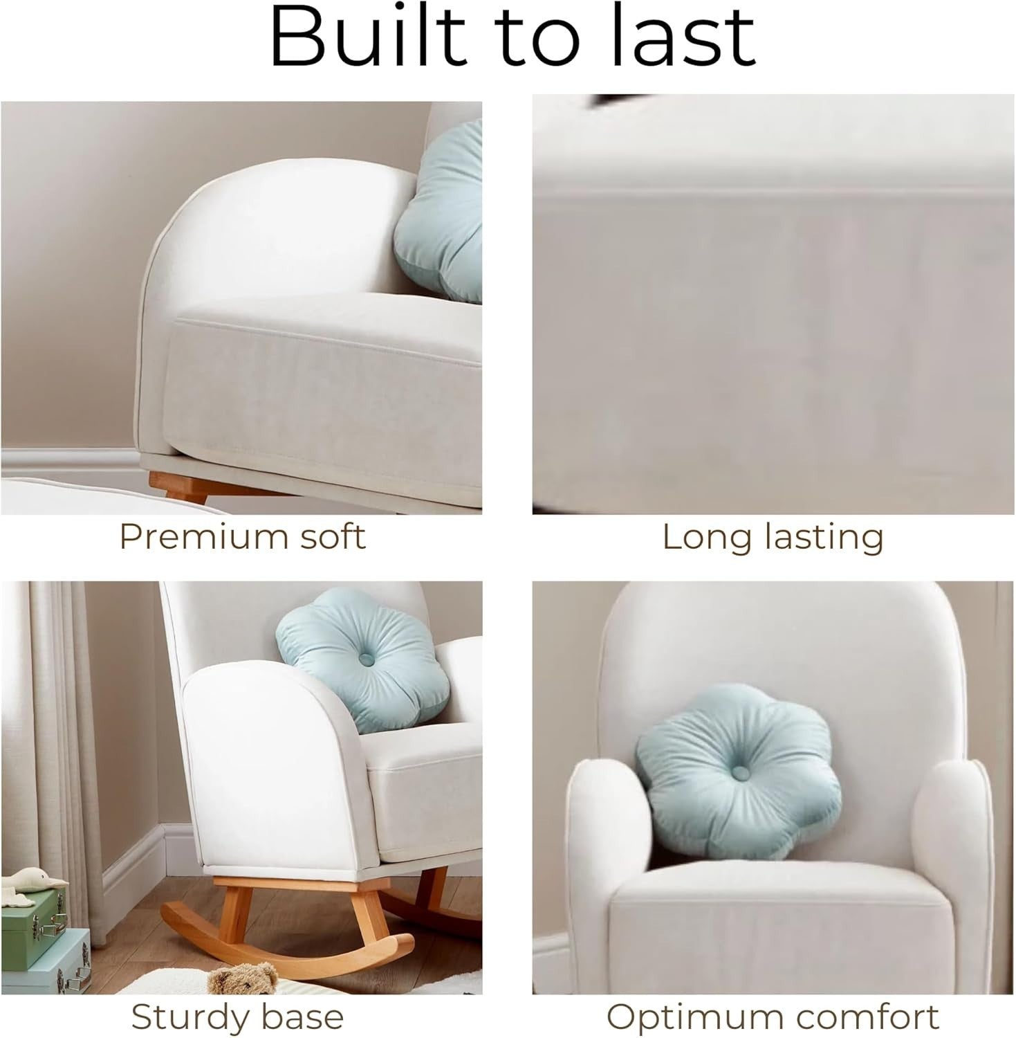 Luxury Nursery Rocking Chair w/ Footstool - Comfy, Stylish, Soft Fabric
