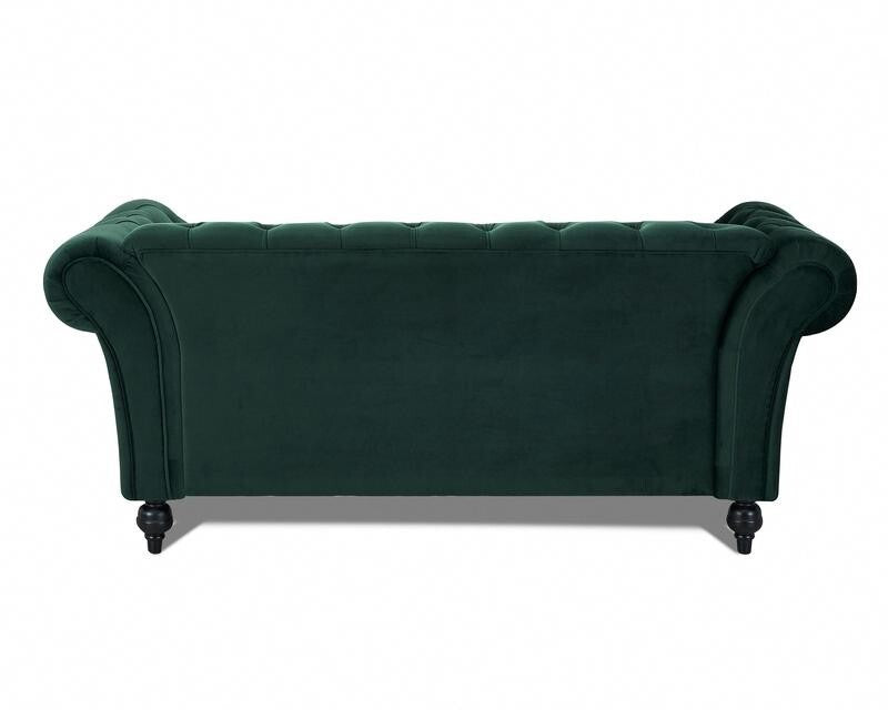 Green Velvet 3 Seater Sofa Chesterfield Style | Button Tufted Scroll Arms