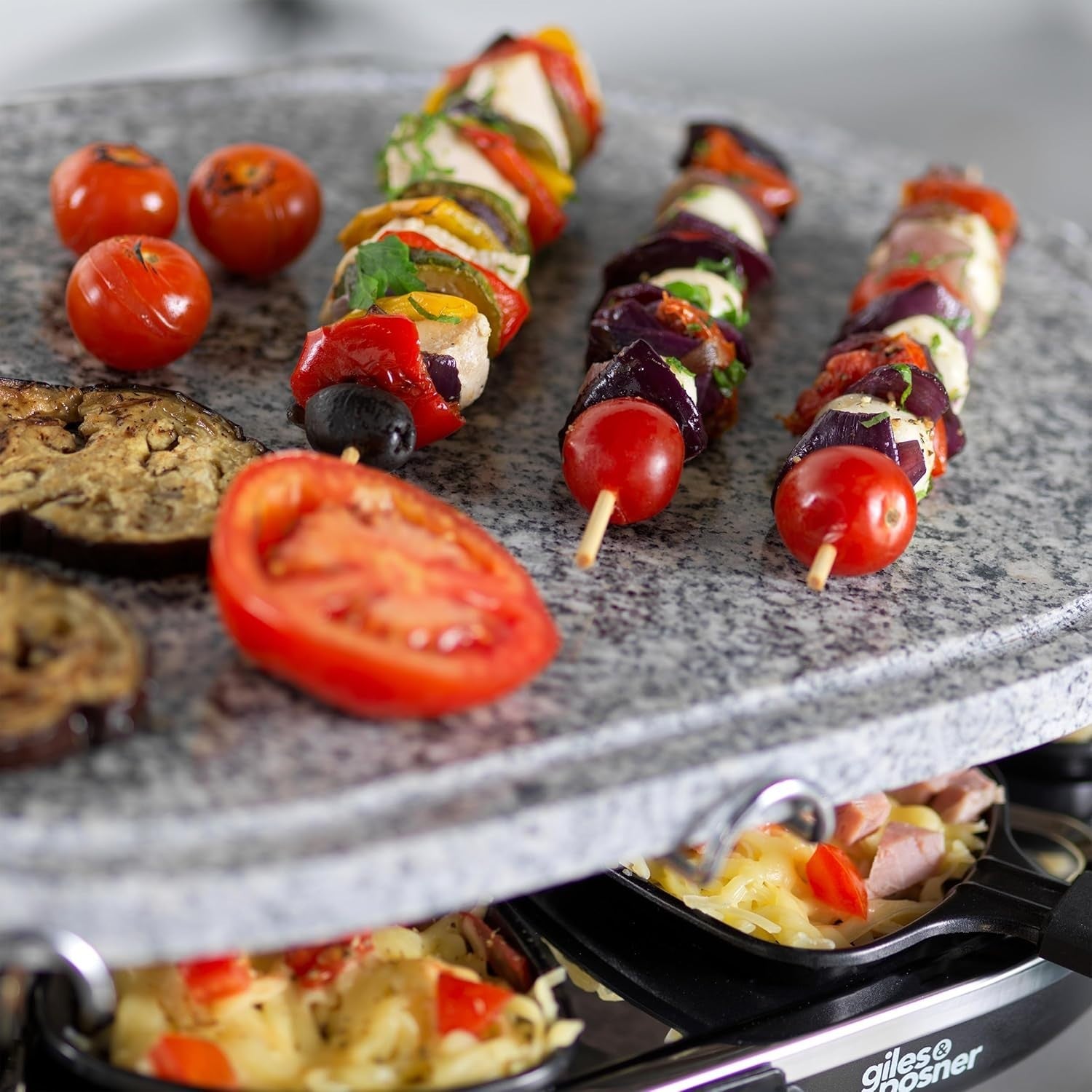 Indoor Stone Raclette Grill for 8 | Non-Stick Pans & Adjustable Heat Dial