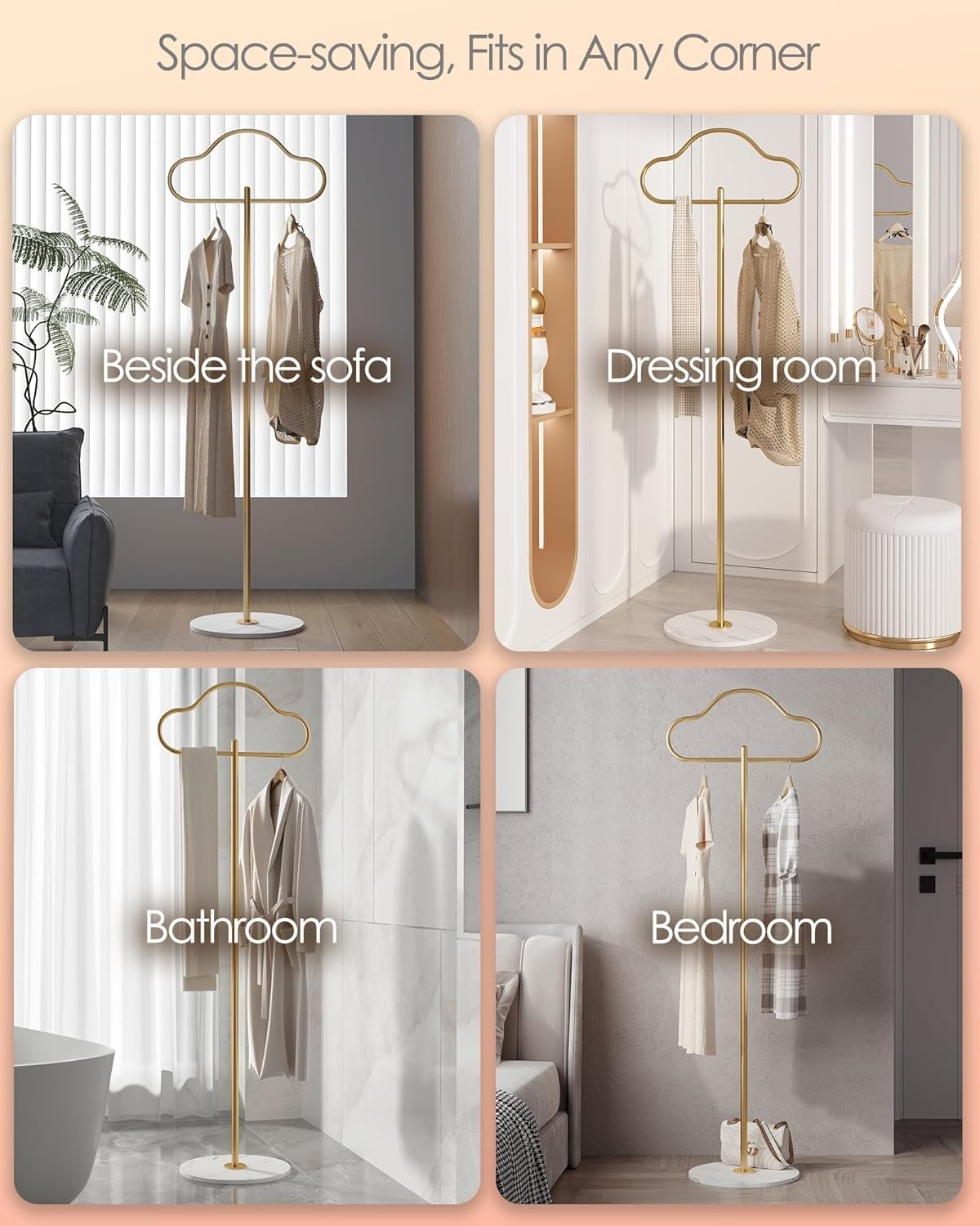 Gold Metal Coat Stand | Modern Free Standing Clothing Rack for Bedroom