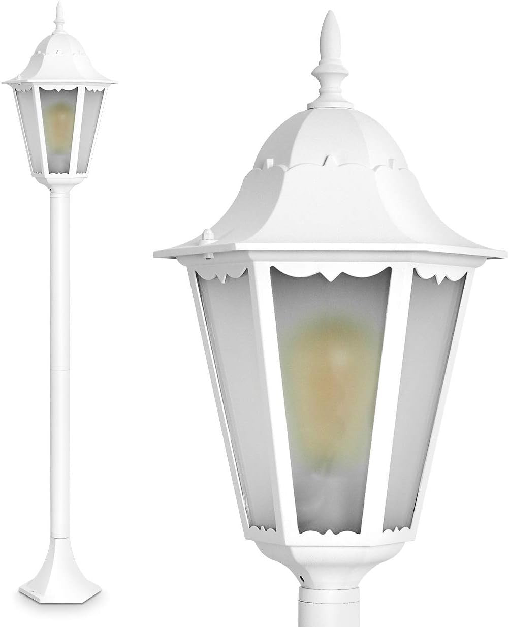 Hong Kong Frost Outdoor Floor Lamp, White Antique Look Path Light, E27 Socket