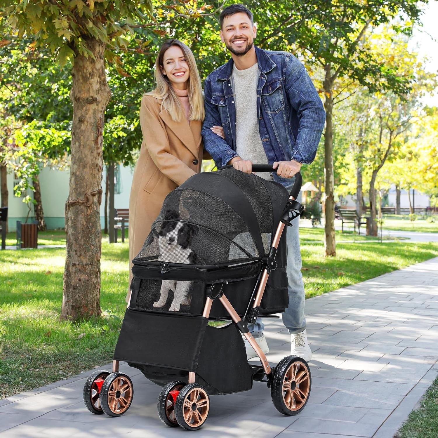 Dog Stroller Pet Buggy Foldable Reversible Handle 360° Wheels 22kg
