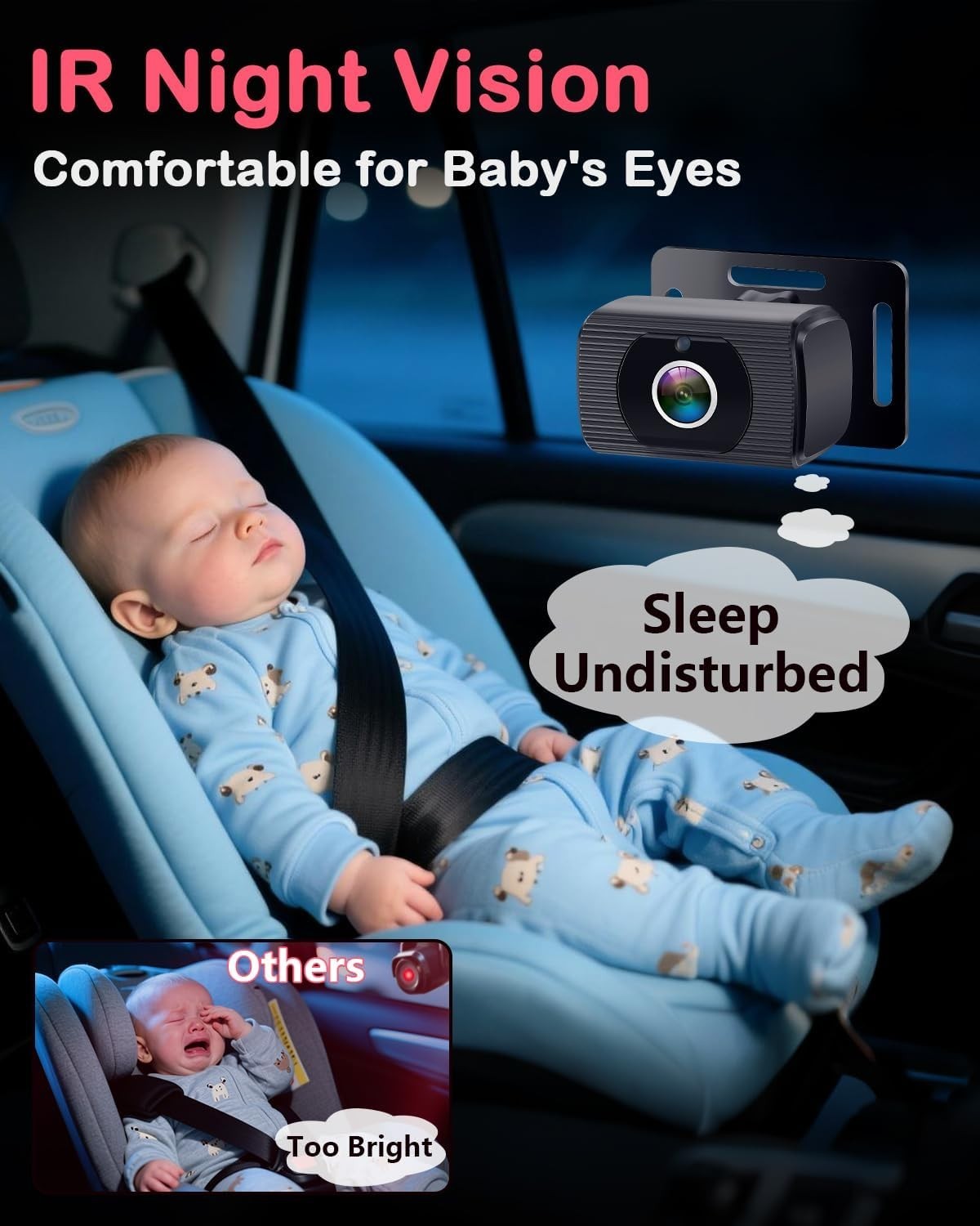 Dual Baby Car Camera 6.9" HD Split Screen Night Vision Rear Seat Monitor