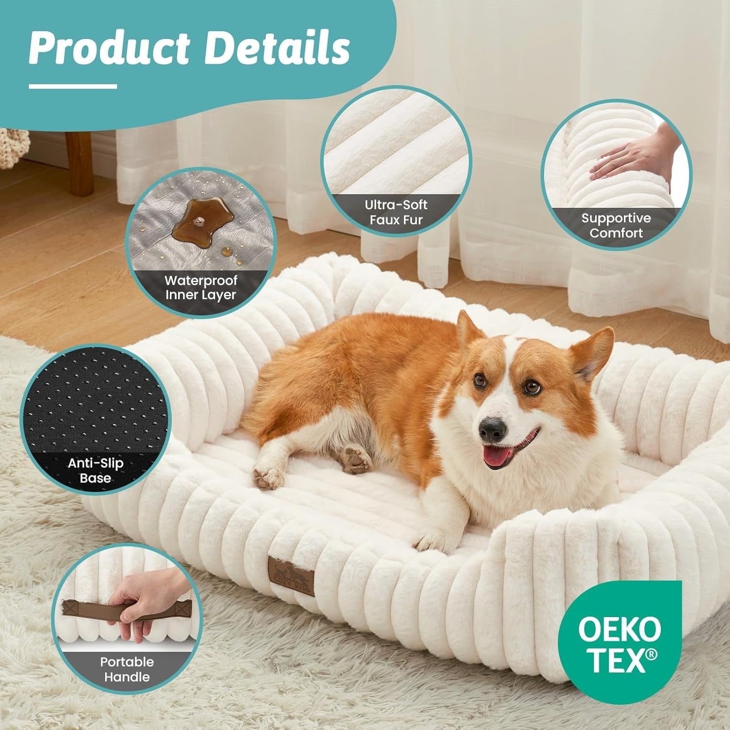 Orthopedic Medium Dog Bed Faux Fur Washable 30x23in