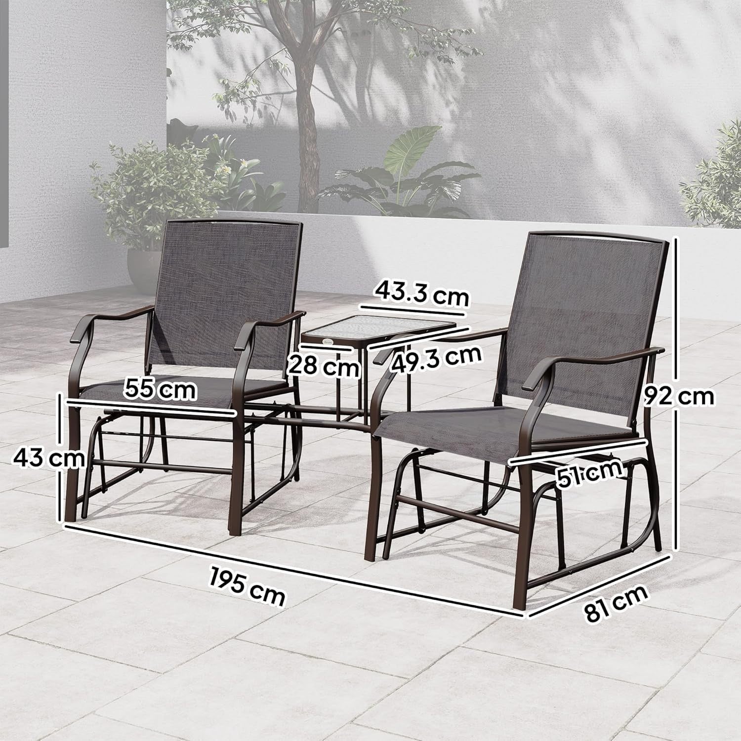Garden Glider Rocking Chair Set w/ Table, Mesh Outdoor Patio Seating