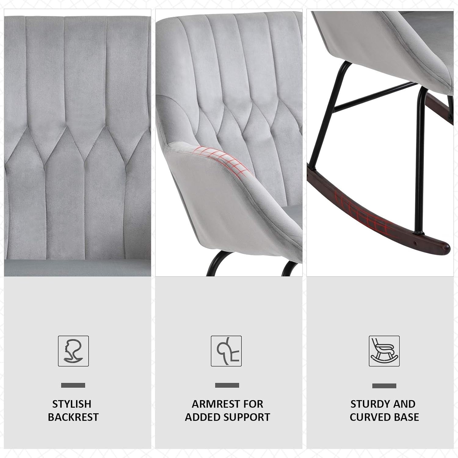 Modern Rocking Chair with Soft Padded Seat & Steel Frame – Cozy Accent Seat
