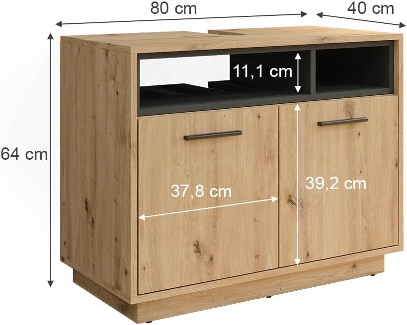 Oak Bathroom Sink Cabinet Vanity Storage Unit with Shelves 80x64cm Modern