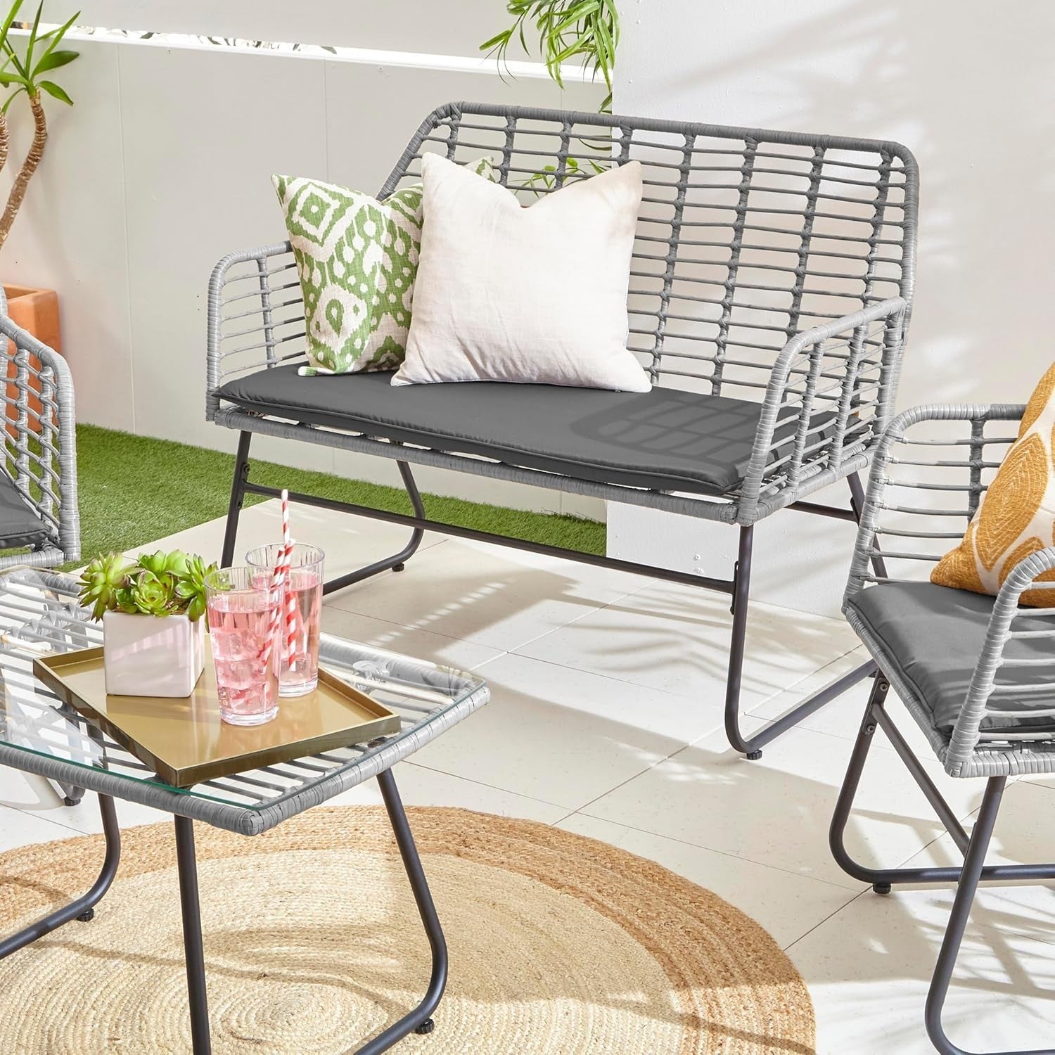 Rattan Garden Furniture Set Grey 4 Seater Patio Sofa Table Chairs