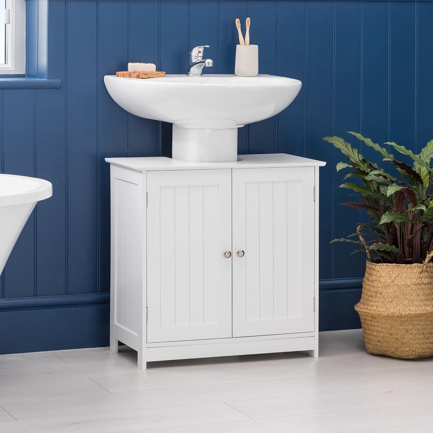 White Under Sink Bathroom Cabinet – Compact Storage Cupboard 60x30x60cm
