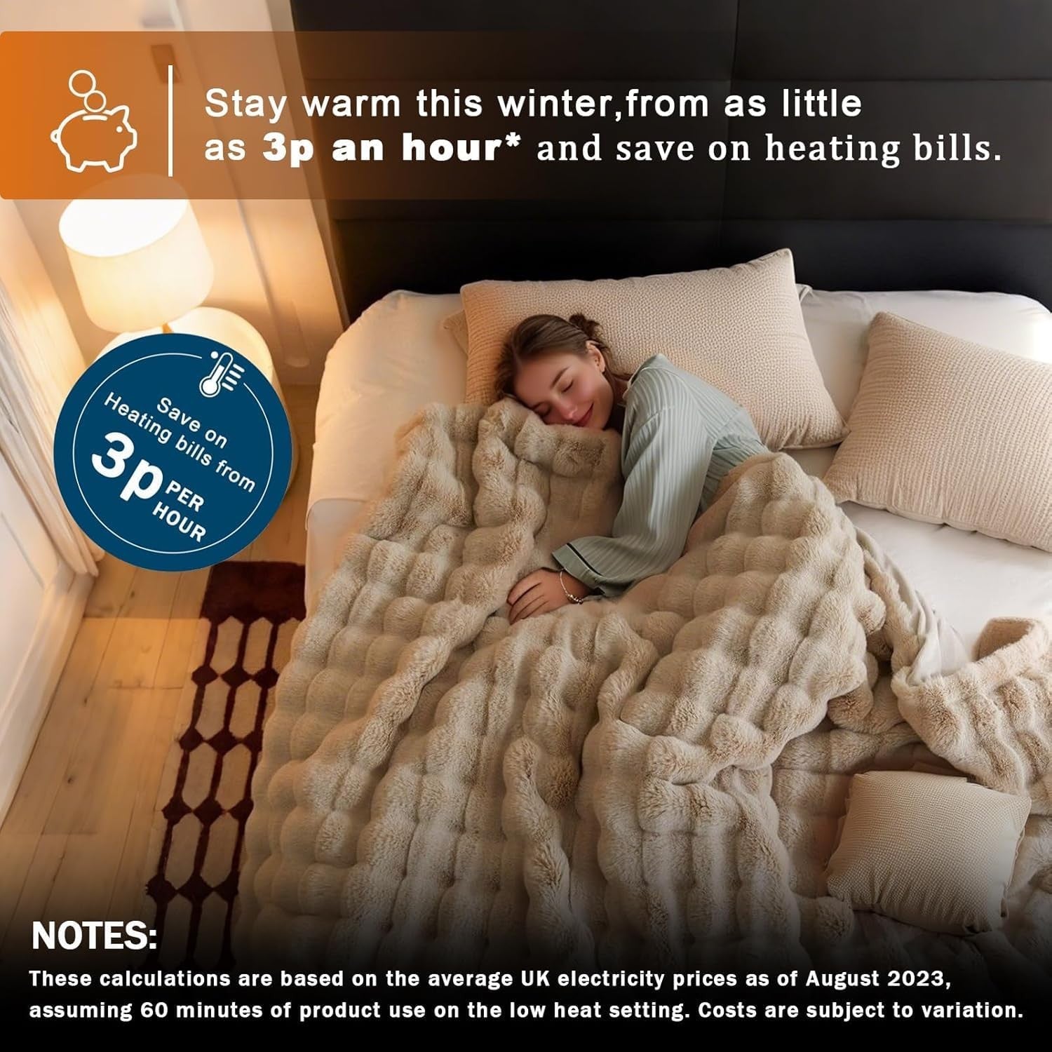 Large Electric Heated Throw 180x150cm Faux Fur Fast Heat Auto Shut
