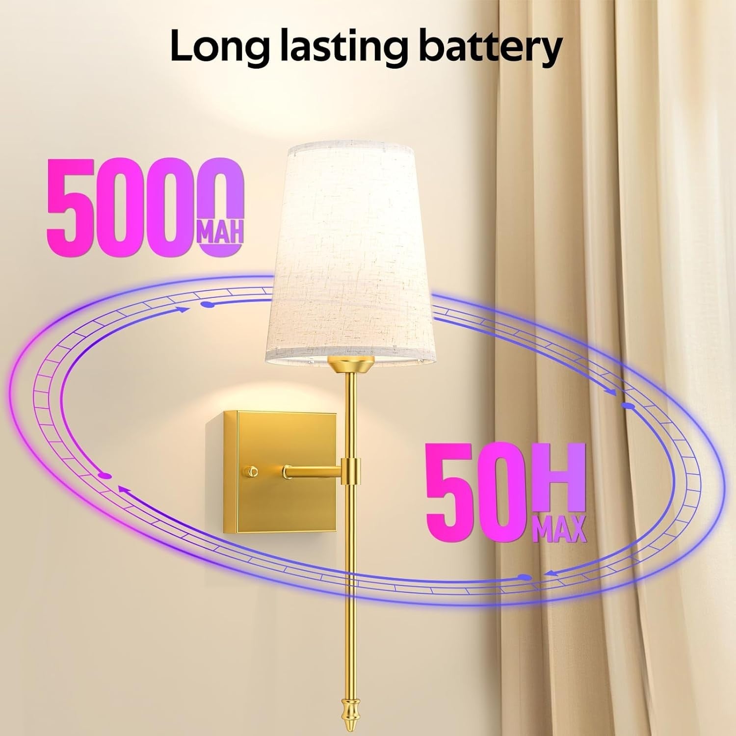 Battery Wall Sconces Gold Set of 2 | Remote Dimmable 3-Tone Light + Timer