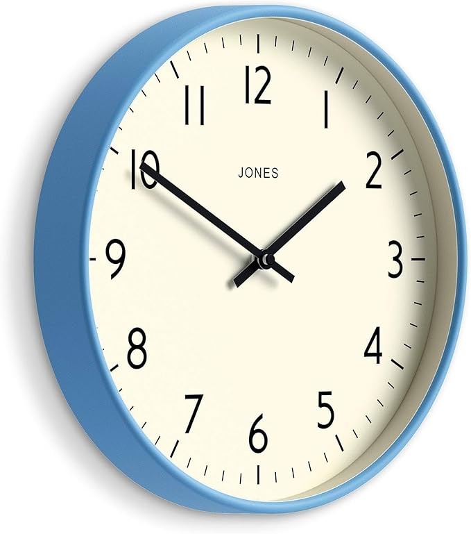 30cm Mid Blue Silent Wall Clock Modern Round Easy Read Home Office