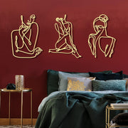3Pcs Gold Metal Wall Art Minimalist Abstract Woman Decor