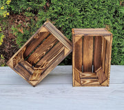2-Piece Burnt Effect Wooden Storage Crates Organizer 30x20x15cm Durable