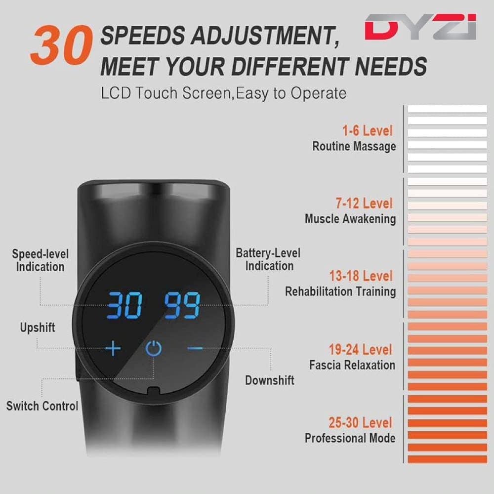 Deep Tissue Massage Gun 30 Speed Percussion Muscle Relief LCD 6 Heads