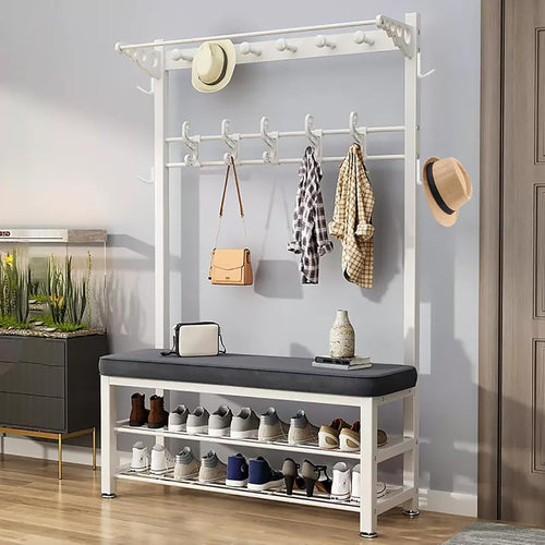 Modern Hall Tree Coat Rack with Shoe Bench 100cm | Entryway Storage Stand