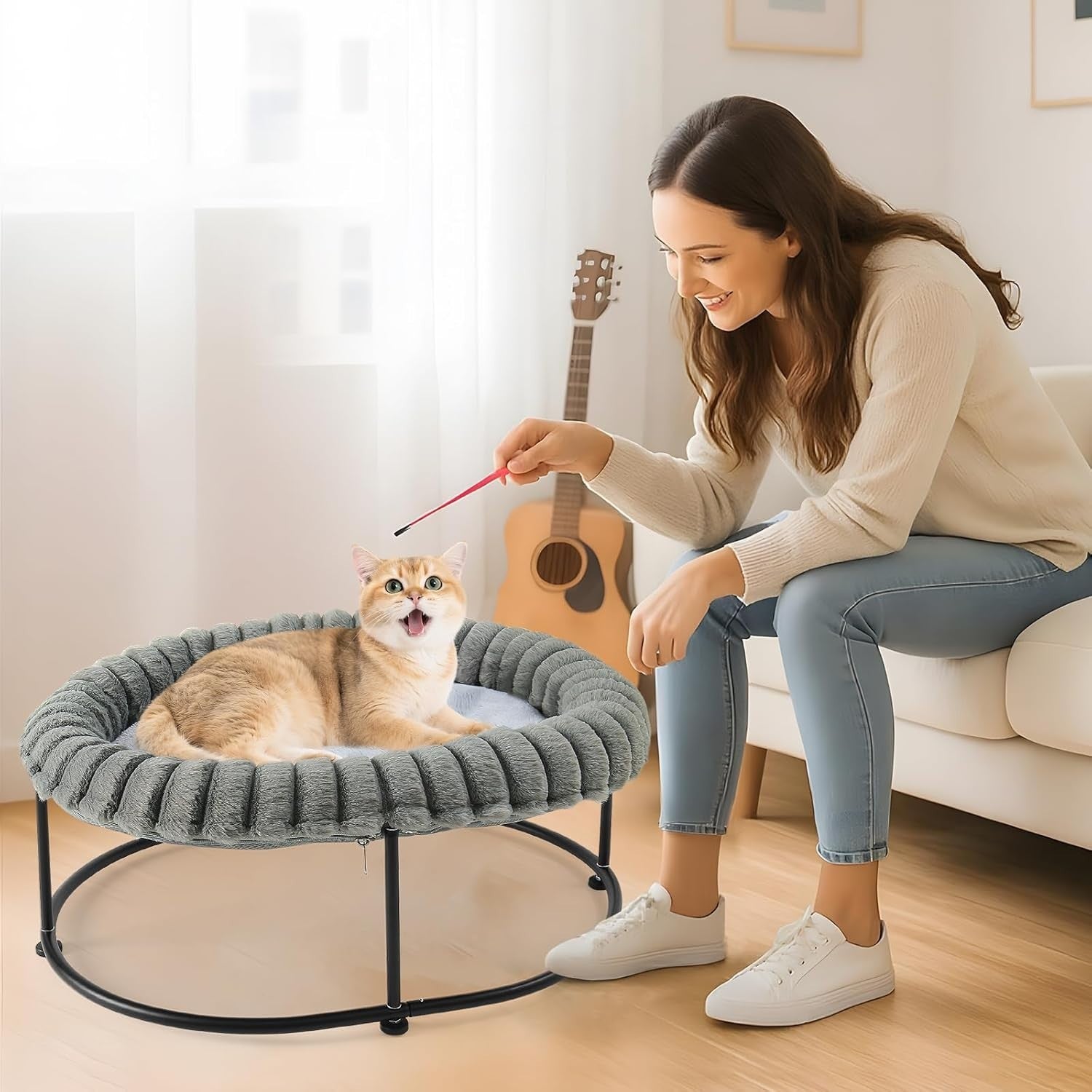 Elevated Cat Bed Raised Pet Hammock Sofa Metal Frame Washable Cushion