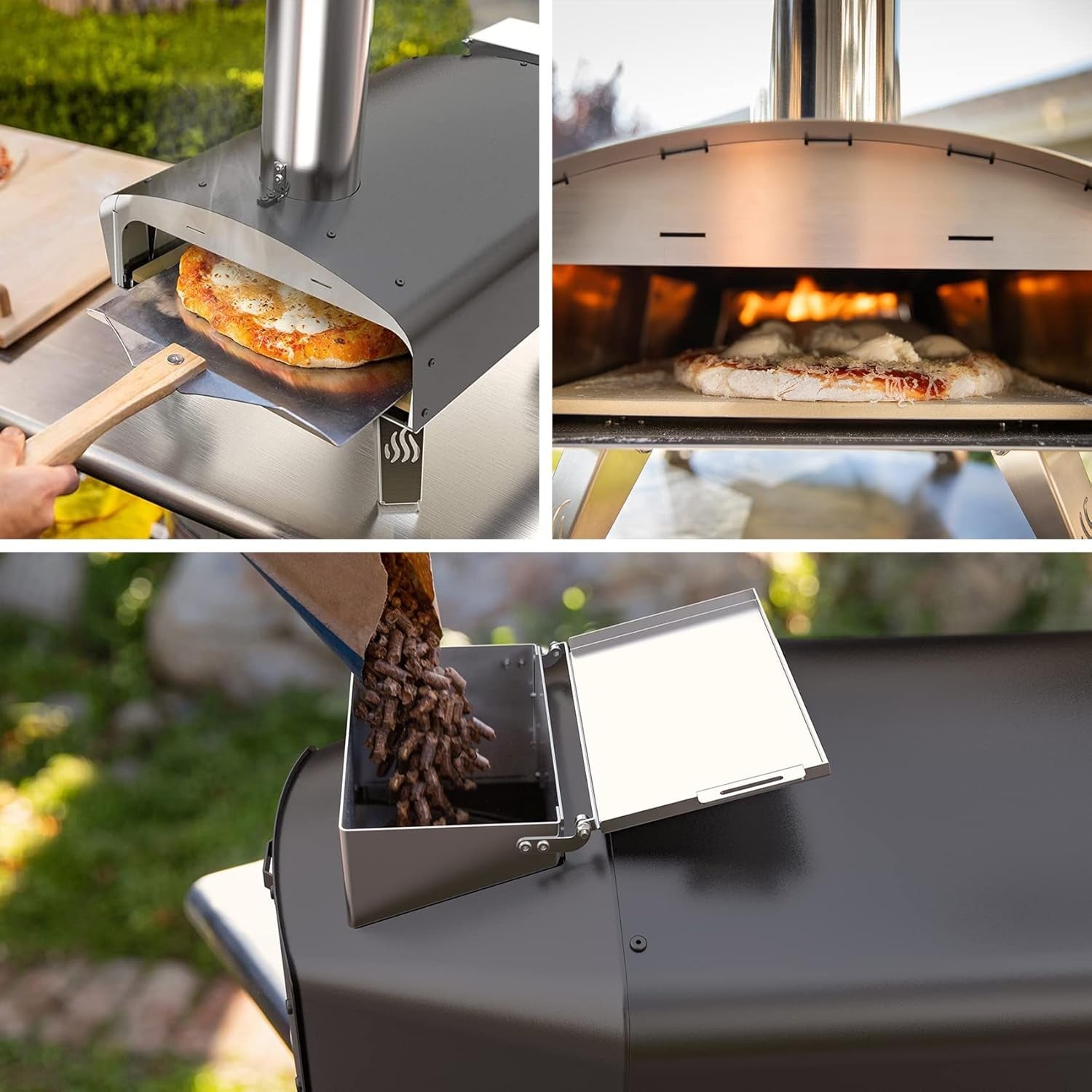 Outdoor Wood Pellet Pizza Oven | 12" Stone Fired BBQ Grill with Peel &Thermometr