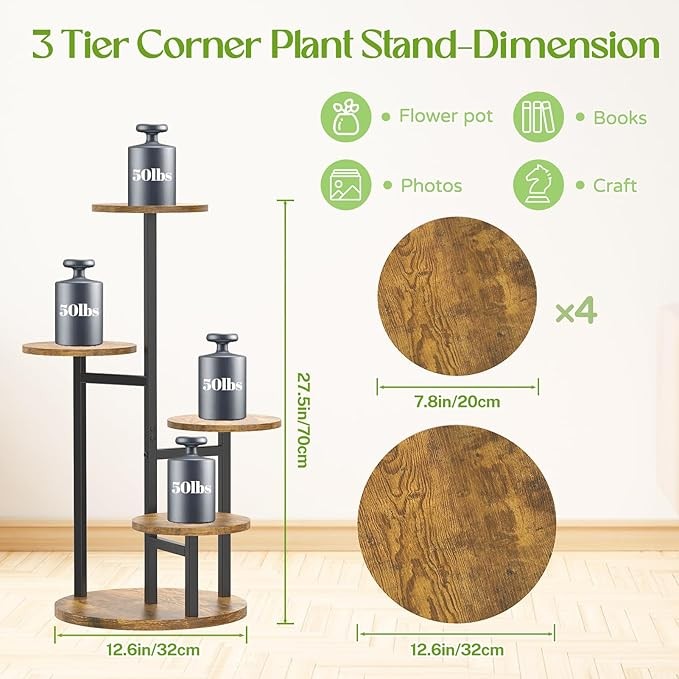 5 Tier Metal Wood Plant Stand Indoor Outdoor Flower Display Rack – Round Shelf