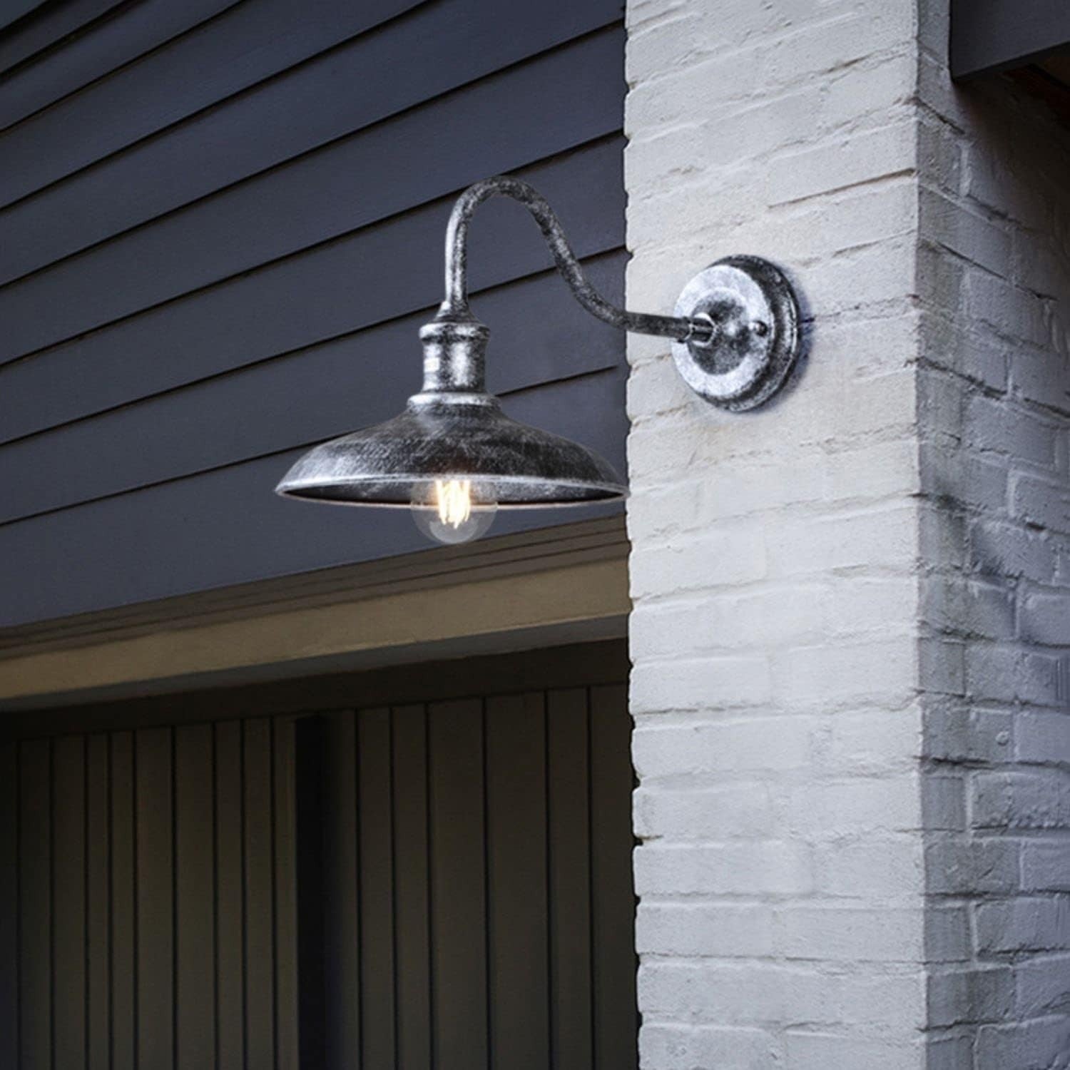 Outdoor Swan Neck Wall Light – Silver Waterproof Lantern, E27 Bulb