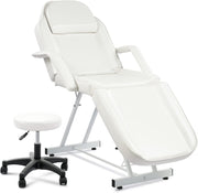 Adjustable 3-Section Beauty Massage Bed Steel Frame w/ Headrest Stool White