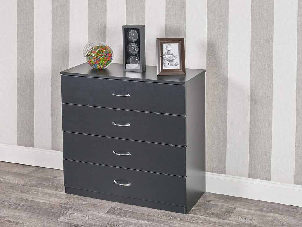 Black Chest of Drawers 4 Drawer Tall Cabinet Storage Unit for Bedroom Hall