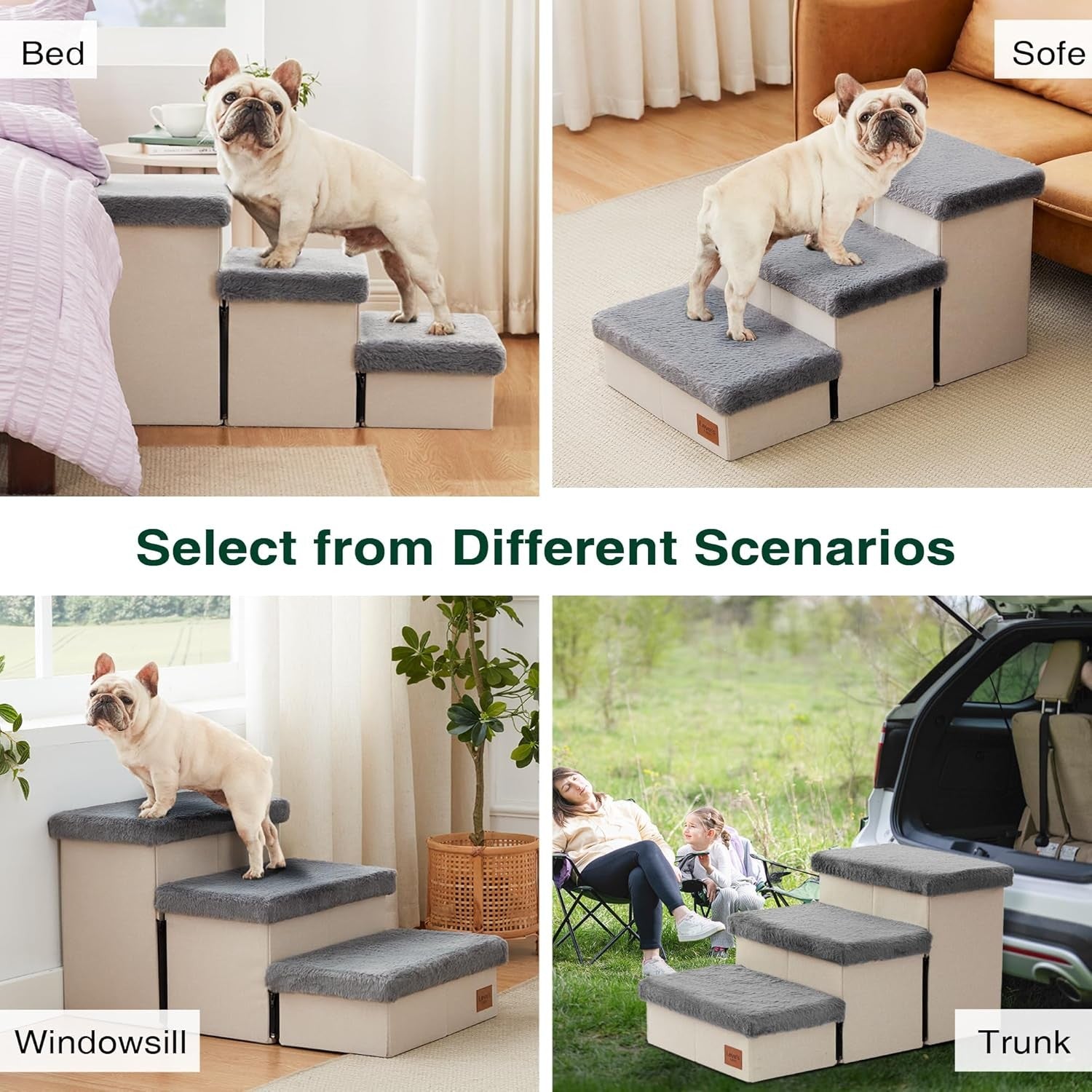 Dog Stairs 3 Step 18" High with Storage Furry Lid Pet Steps Grey