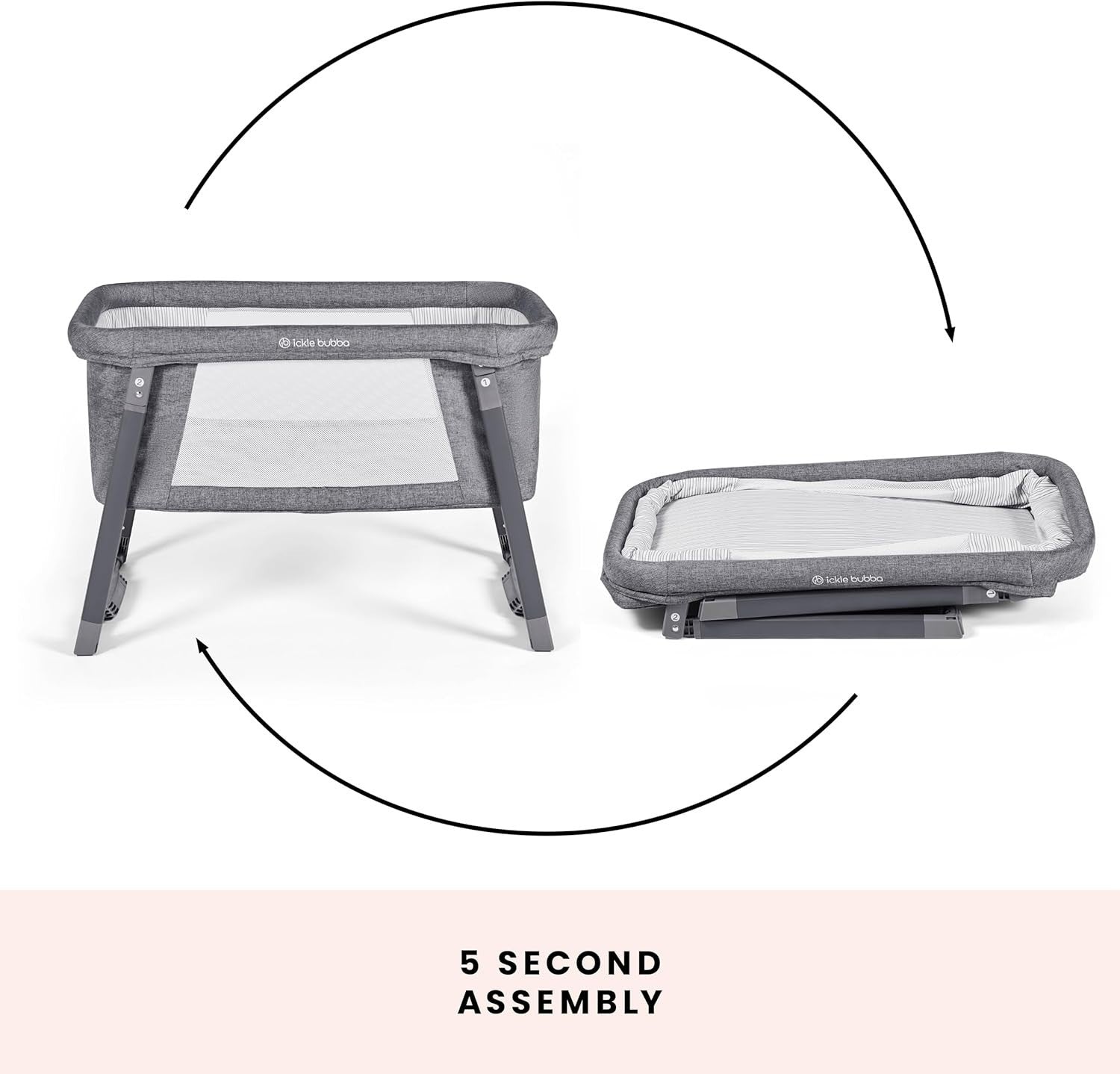 Compact Rocking Baby Crib Foldable Bassinet with Mattress & Travel Bag Grey