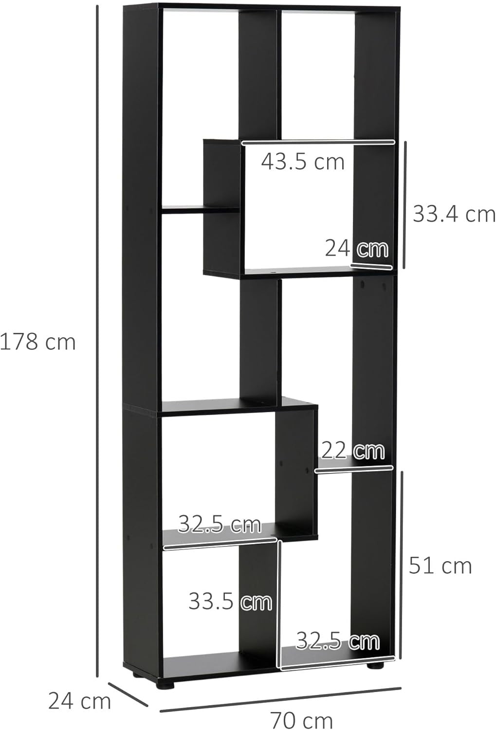 Modern 8-Cube Tall Bookcase Room Divider – Freestanding Storage Shelf Black