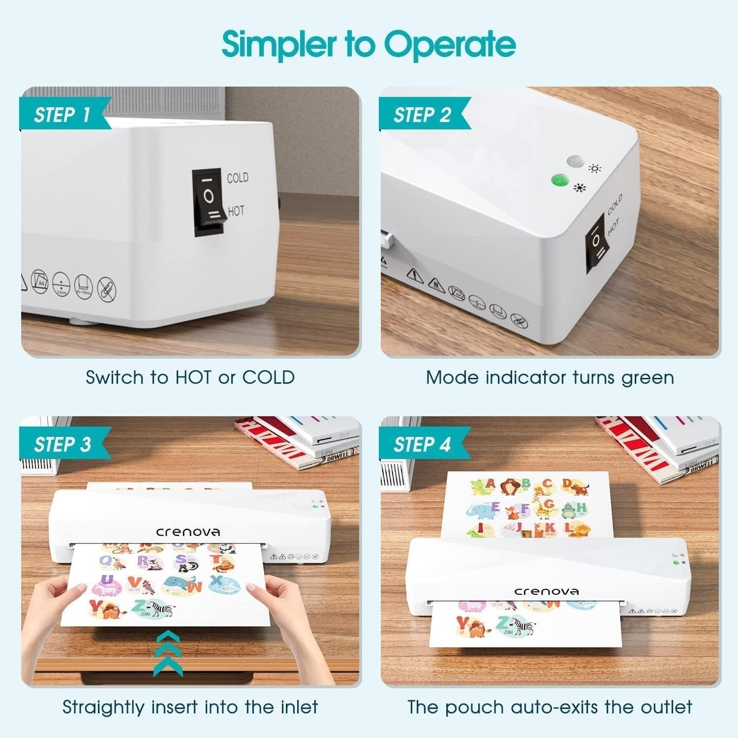A4 Laminator Machine Hot Cold Fast Warm Up Anti Jam + Starter Pouches