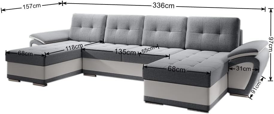 U-Shape Corner Sofa Bed with Storage & Sleep Function Grey/White