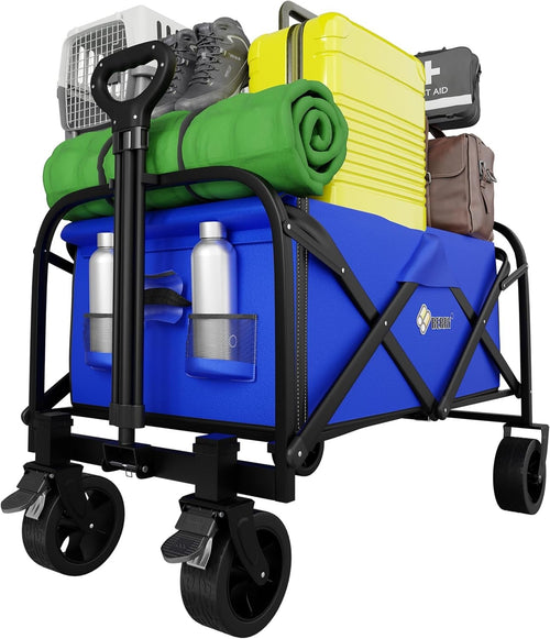 Blue 100L Heavy Duty Folding Festival Trolley 220lbs Camping Beach Wagon Cart