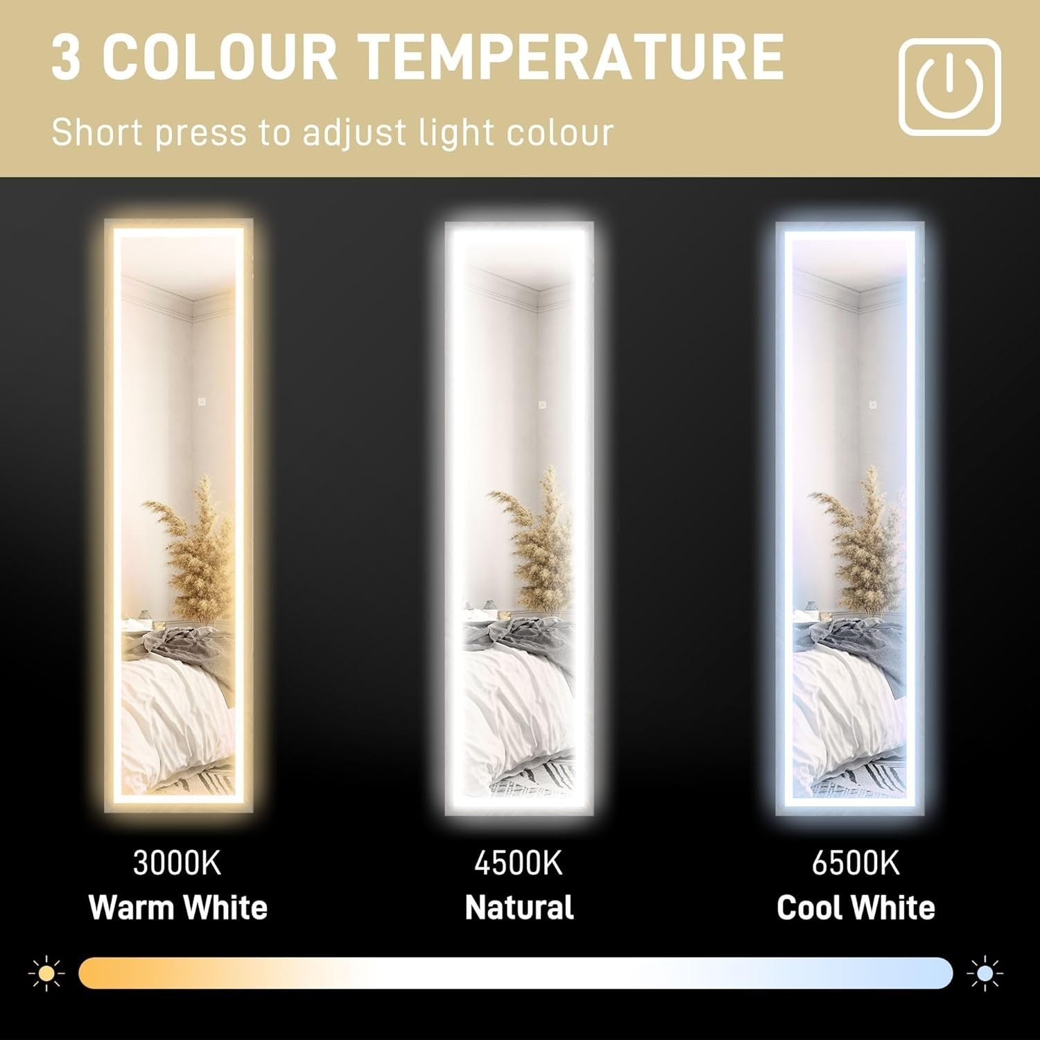 Full Length LED Mirror Wall Leaning Freestanding Dimmable Light Up