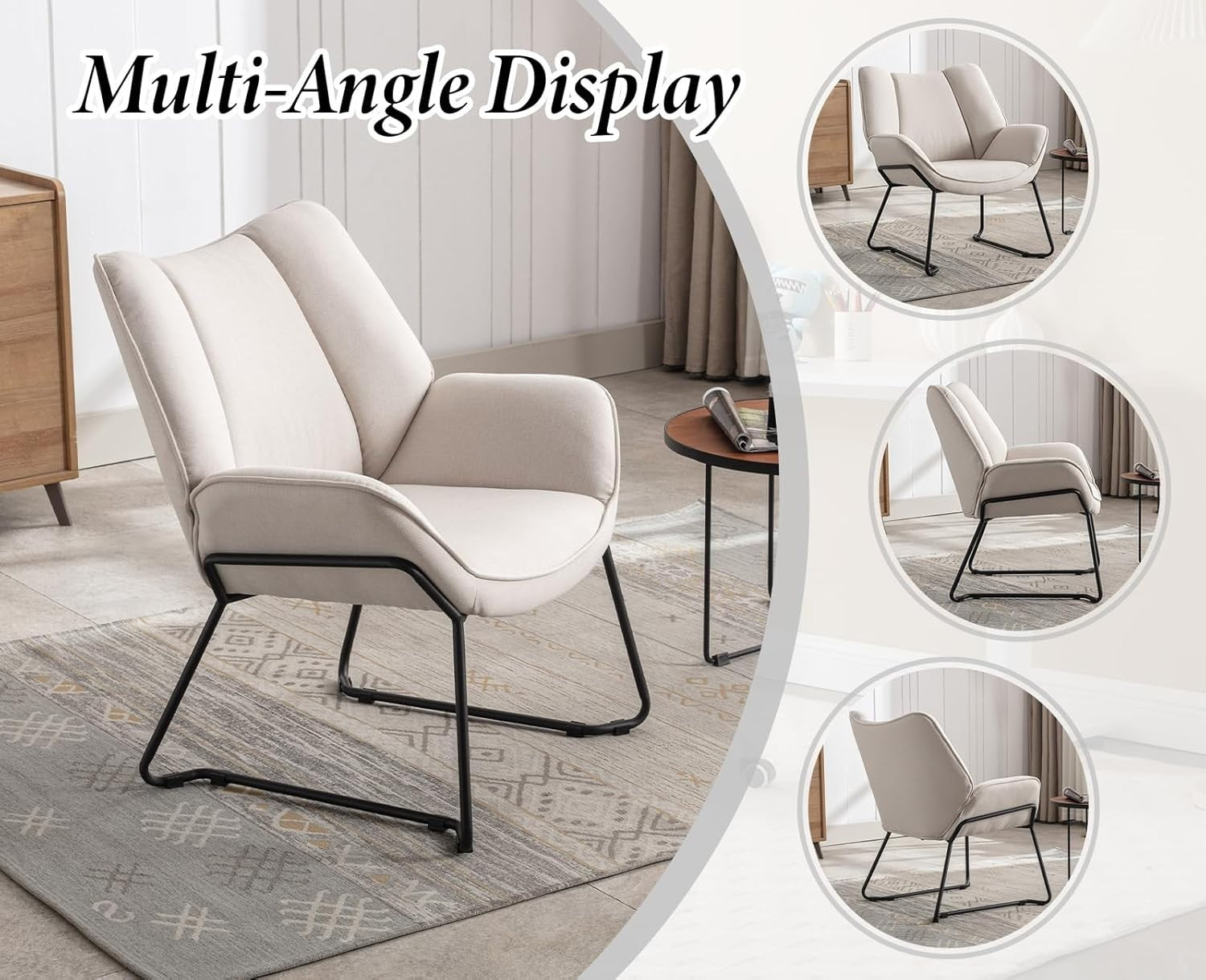 Modern Linen Accent Chair Metal Legs | Comfy Armchair for Bedroom Lounge