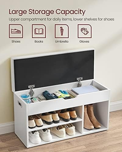 White Shoe Storage Bench with Cushion 3 Compartments Hidden Seat Shelves