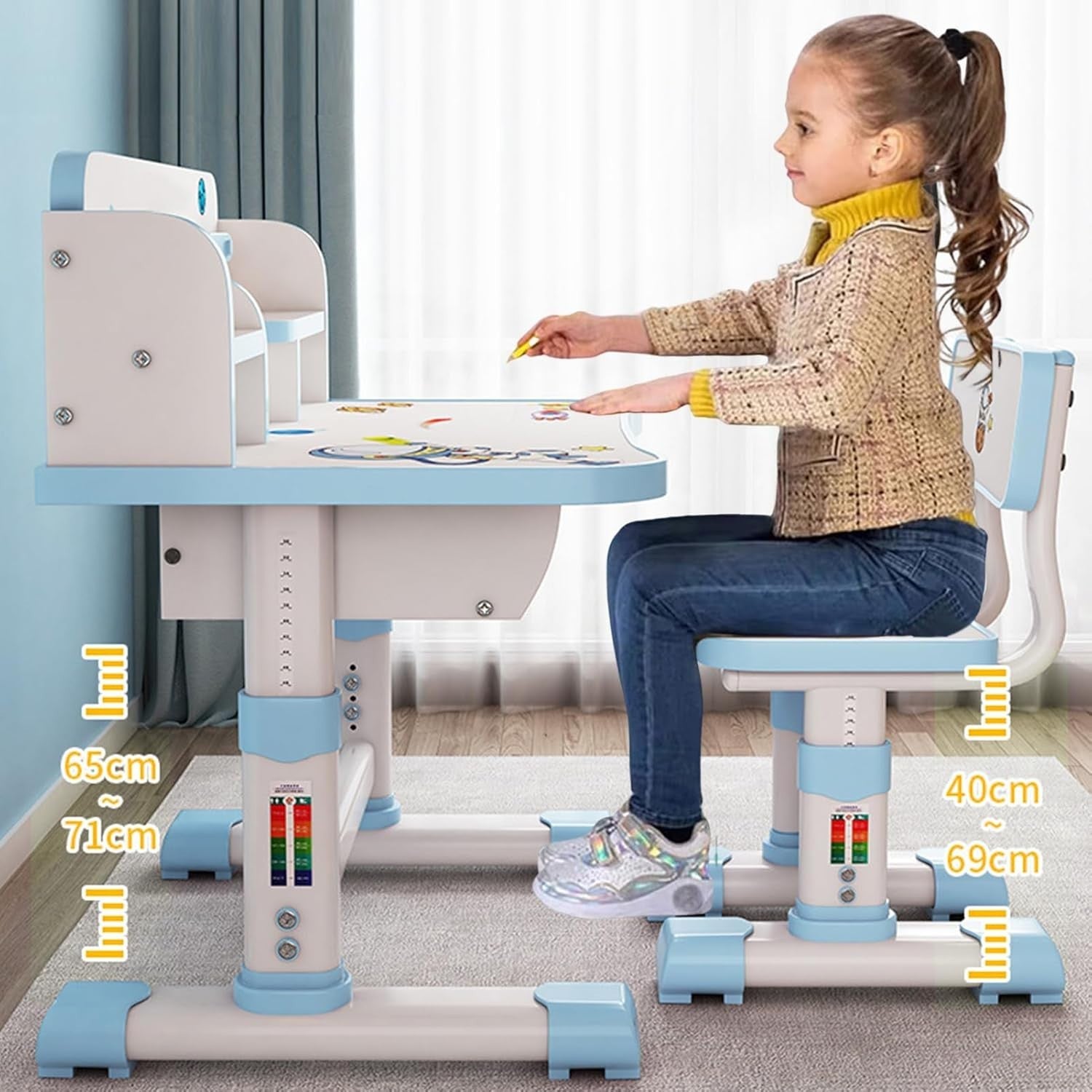 Adjustable Kids Desk & Chair Set with Drawer, Large Writing Board Pink A
