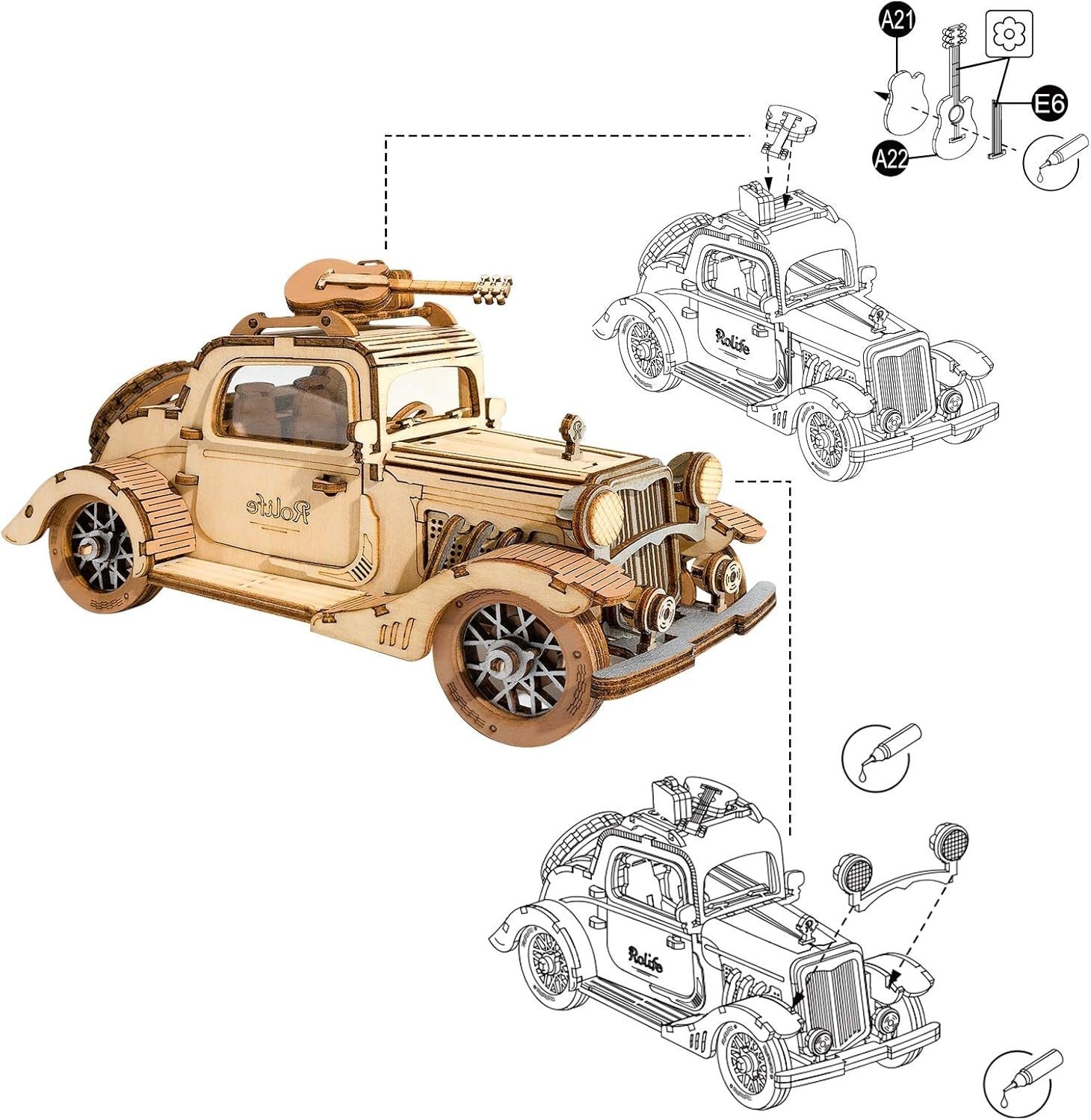 3D Wooden Vintage Car Puzzle Kit – DIY Model Craft Gift for Teens & Adults