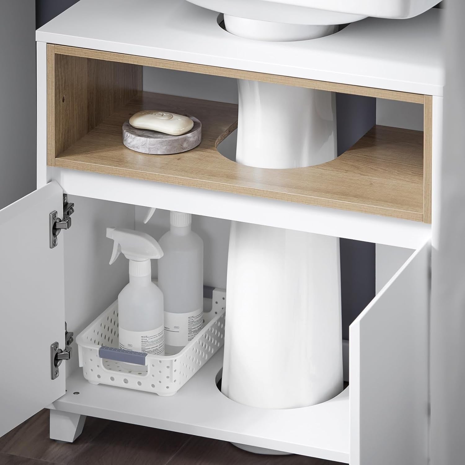 White Under Sink Bathroom Cabinet 60x30x61cm Slim Storage Cupboard Unit
