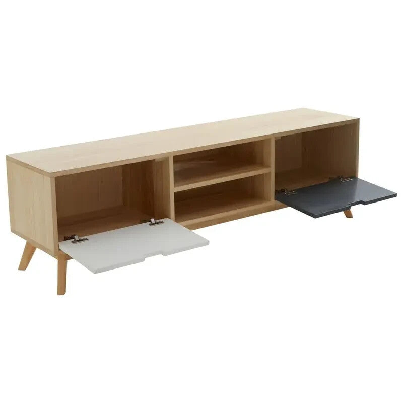 Mid Century TV Unit Oak Effect Low Cabinet 2 Door Media Stand 150cm Wide