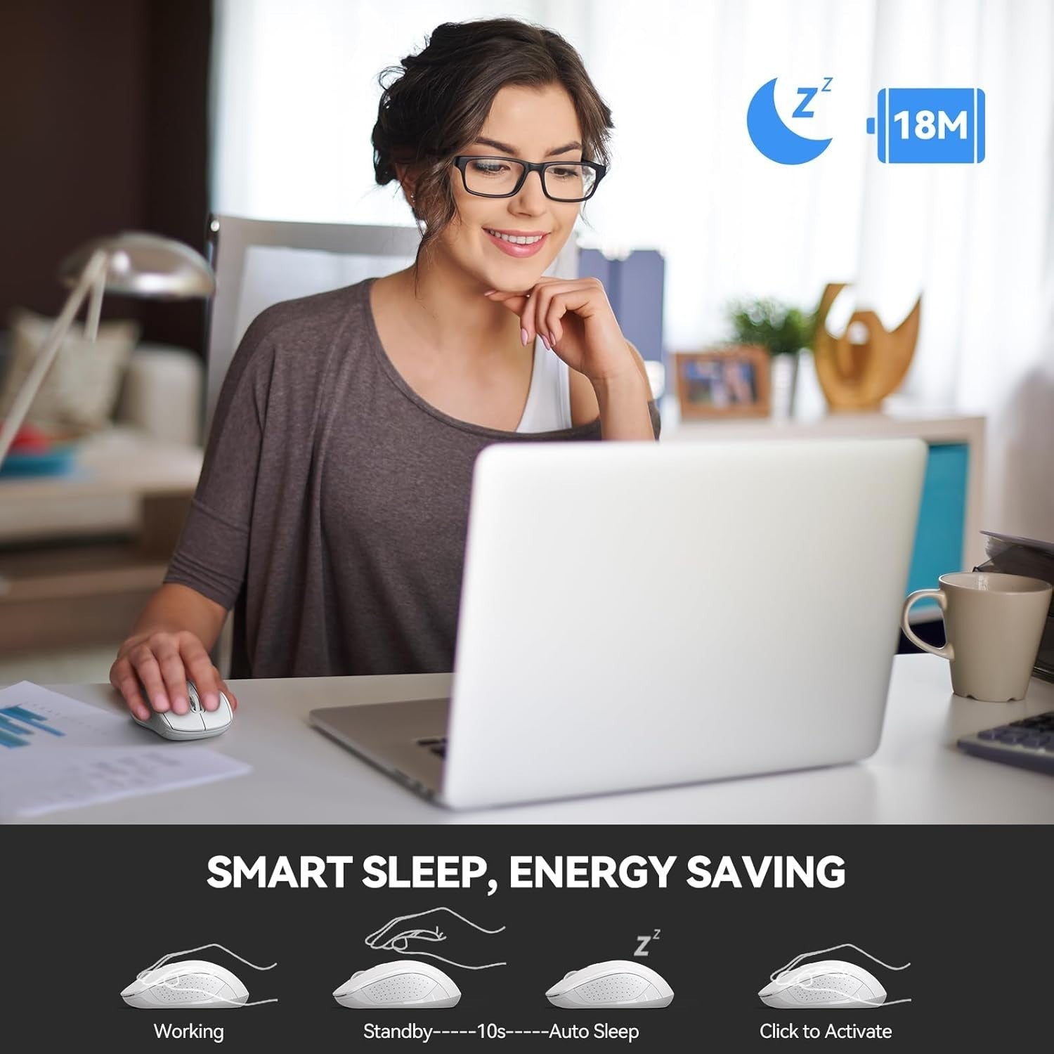 Silent Wireless Bluetooth Mouse 4000 DPI Multi Device Slim Office Design