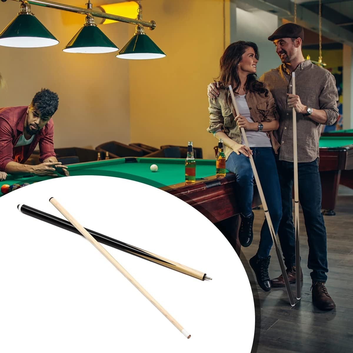 2x 58in Pool Cue Sticks 13mm Tip Hardwood 2 Piece Bar House Set