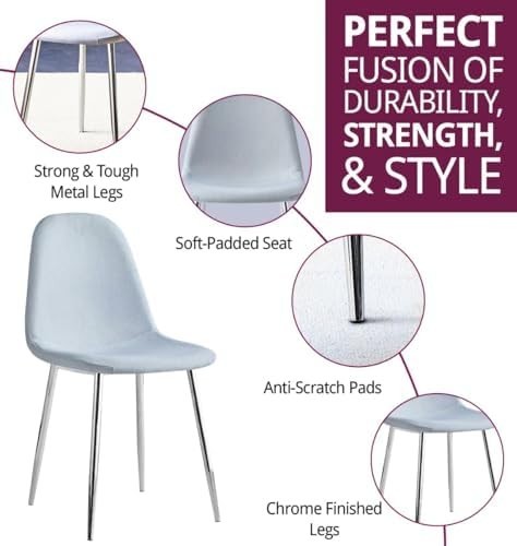 Modern Light Grey Dining Chairs Set of 2 – Fabric Upholstered Metal Legs