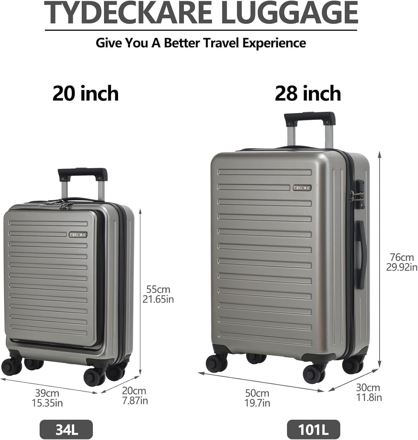 20 & 28 Inch Luggage Set Hard Shell TSA Lock Spinner Wheels Front Pocket